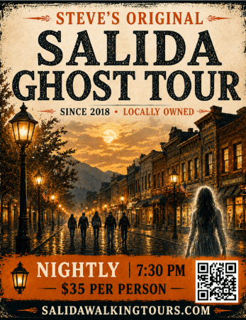 Vintage poster for Salida Ghost Tour at night