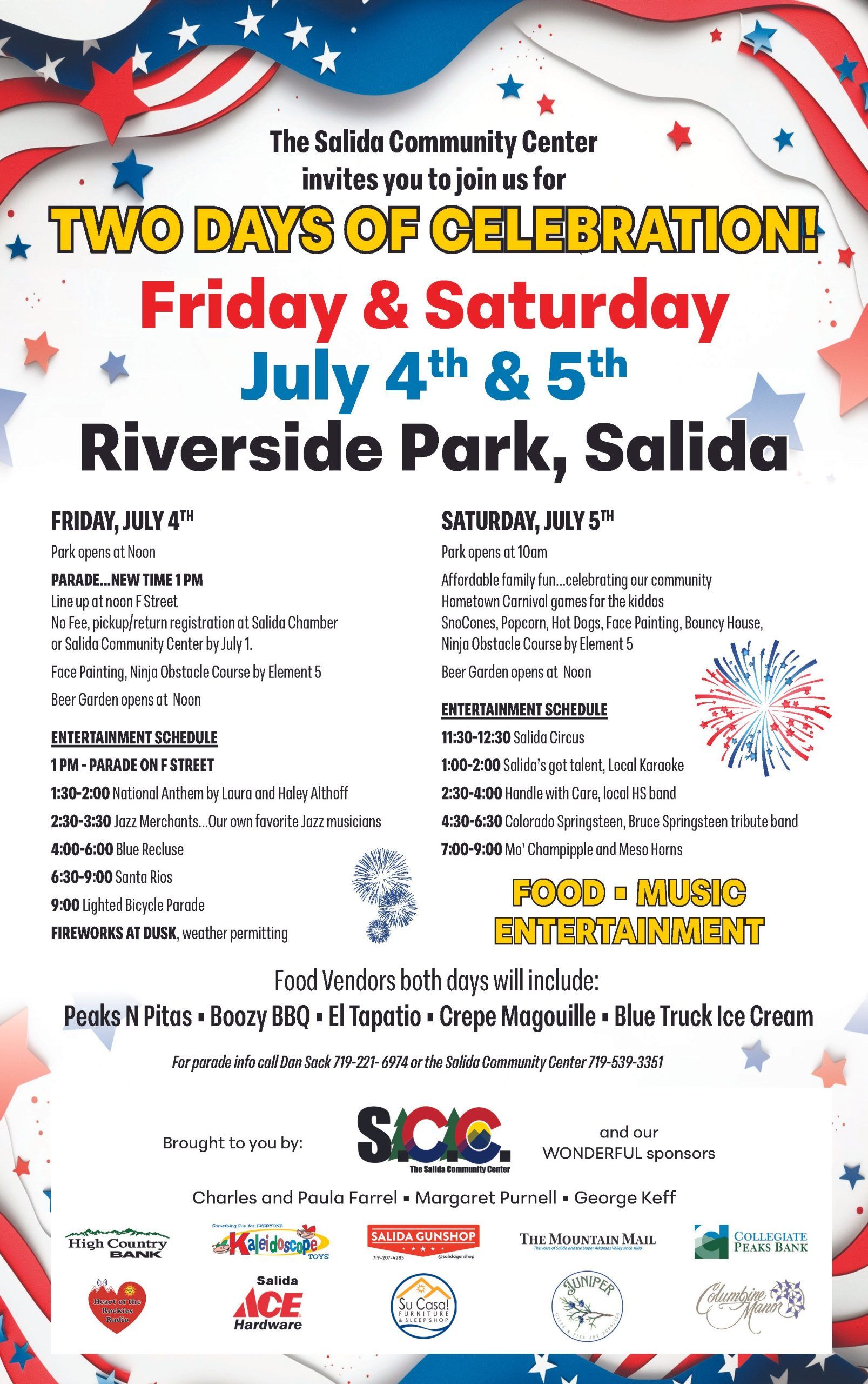 July 4th celebration poster, Riverside Park, Salida.