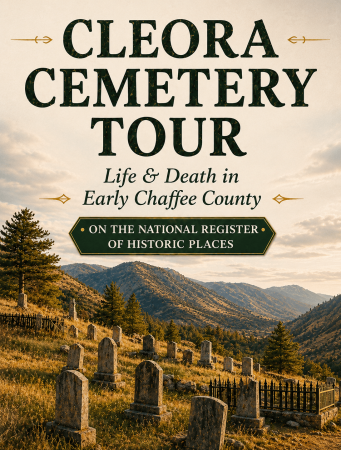 Cleora Cemetery Tour poster with mountain cemetery scene