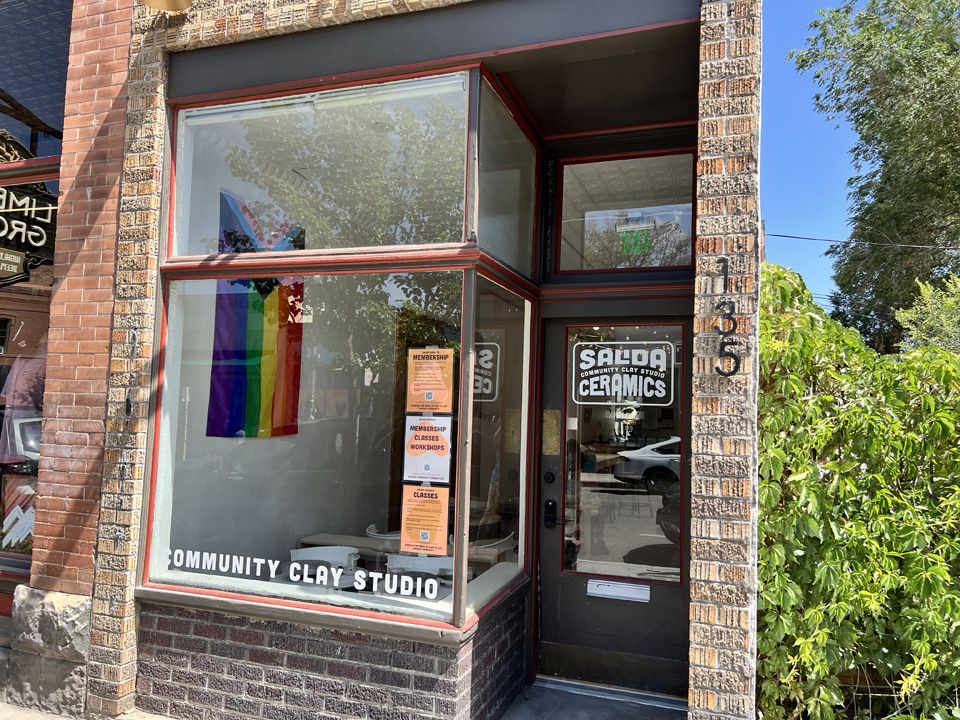 Salida Ceramics - Community Clay Studio with rainbow flag display.