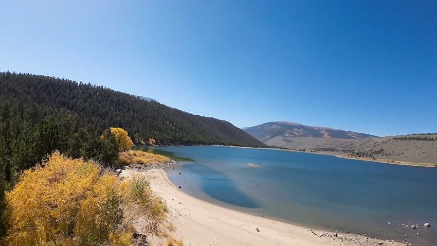 Lake with mountains and autumn trees