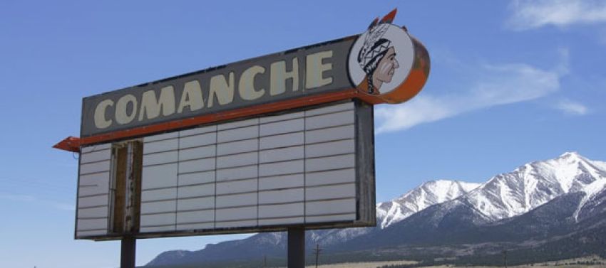 Comanche Theater sign at the drive-in in Buena Vista, CO