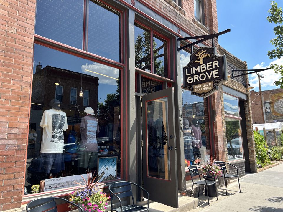 Limber Grove storefront with t-shirts on display.