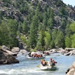 Whitewater rafting on rocky forest river