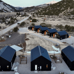 Modern cabins in mountain valley resort