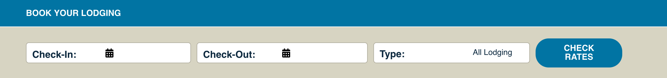 Booking form with check-in and check-out fields.